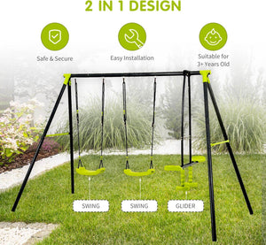 Xns008 Interesting Triple Children Metal Safe Swing Set 440Lbs For Outdoor Playground Three Seat Swing For Age 3+ - Green / Black by Couch.com