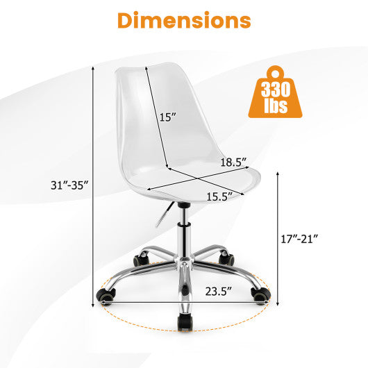 Armless Rolling Office Chair with Swivel Seat and PU Leather Cushion-Clear