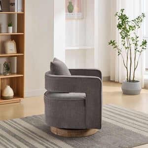 Swivel Accent Open Back Barrel Chair With Weathered Base by Couch.com