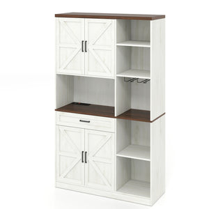 Farmhouse Kitchen Pantry Sideboard With Cabinet And Drawer, Multi Functional Kitchen Buffet With Hutch And Glass Holder, Microwave Stand With Charging Station - Brown / Antique White by Couch.com