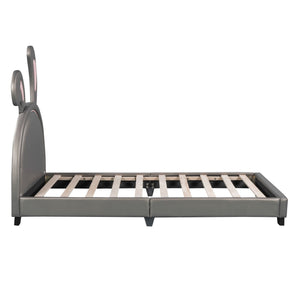 Upholstered Leather Platform Bed With Rabbit Ornament by Couch.com