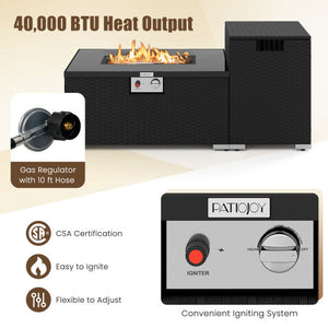 2-Piece Outdoor Rattan Fire Table Set 32 Inch Rectangle Gas Firepit with Tank Cover-Brown