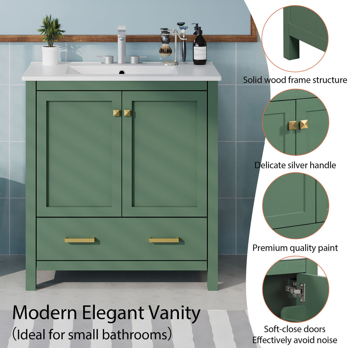Bathroom Vanity With Single Sink, Combo Cabinet Undermount Sink, Bathroom Storage Cabinet With 2 Doors And A Drawer, Soft Closing, Multifunctional Storage, Solid Wood Frame by Couch.com