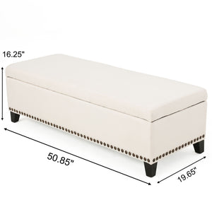 Upholstered Storage Ottoman With Nailhead Trim - Beige by Couch.com