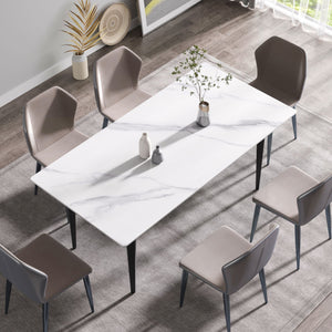 70.87" Modern Artificial Stone White Straight Edge Black Metal Leg Dining Table, Can Accommodate 6-8 People - White / Black by Couch.com
