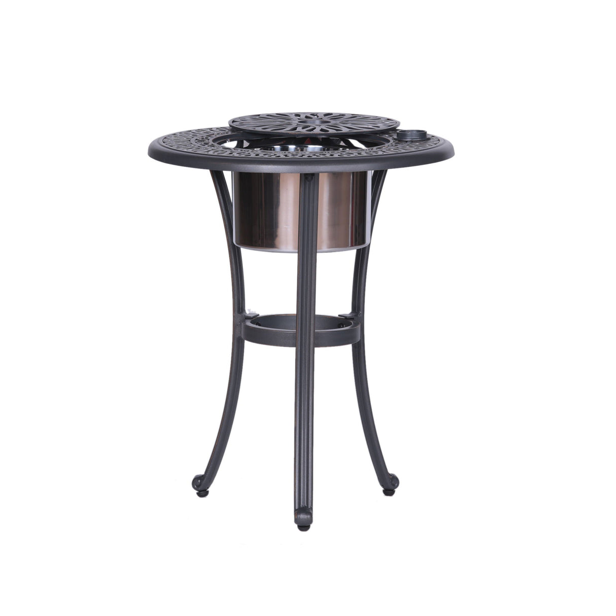 Outdoor Patio Aluminum Round Bistro Table/Side Table With Ice Bucket - Gunmetal by Couch.com
