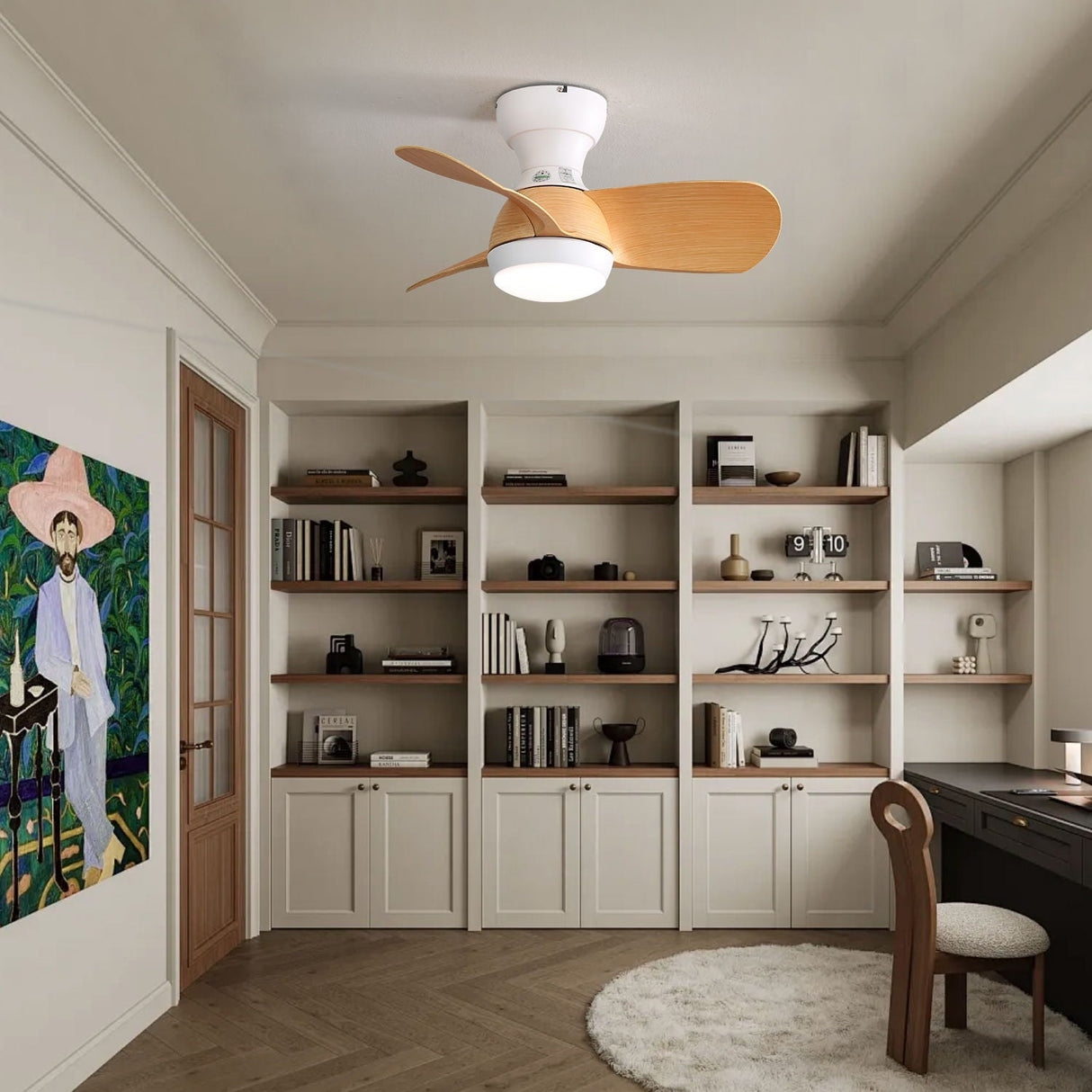 23" Bedroom Ceiling Fan With 3 Color Dimmable 3 ABS Blades Remote Control Dc Motor Black With 18W Led Light by Couch.com