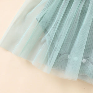 Girls' Multi-color Mesh Flounced Sleeve Short Sleeved Kazakhstan Skirt