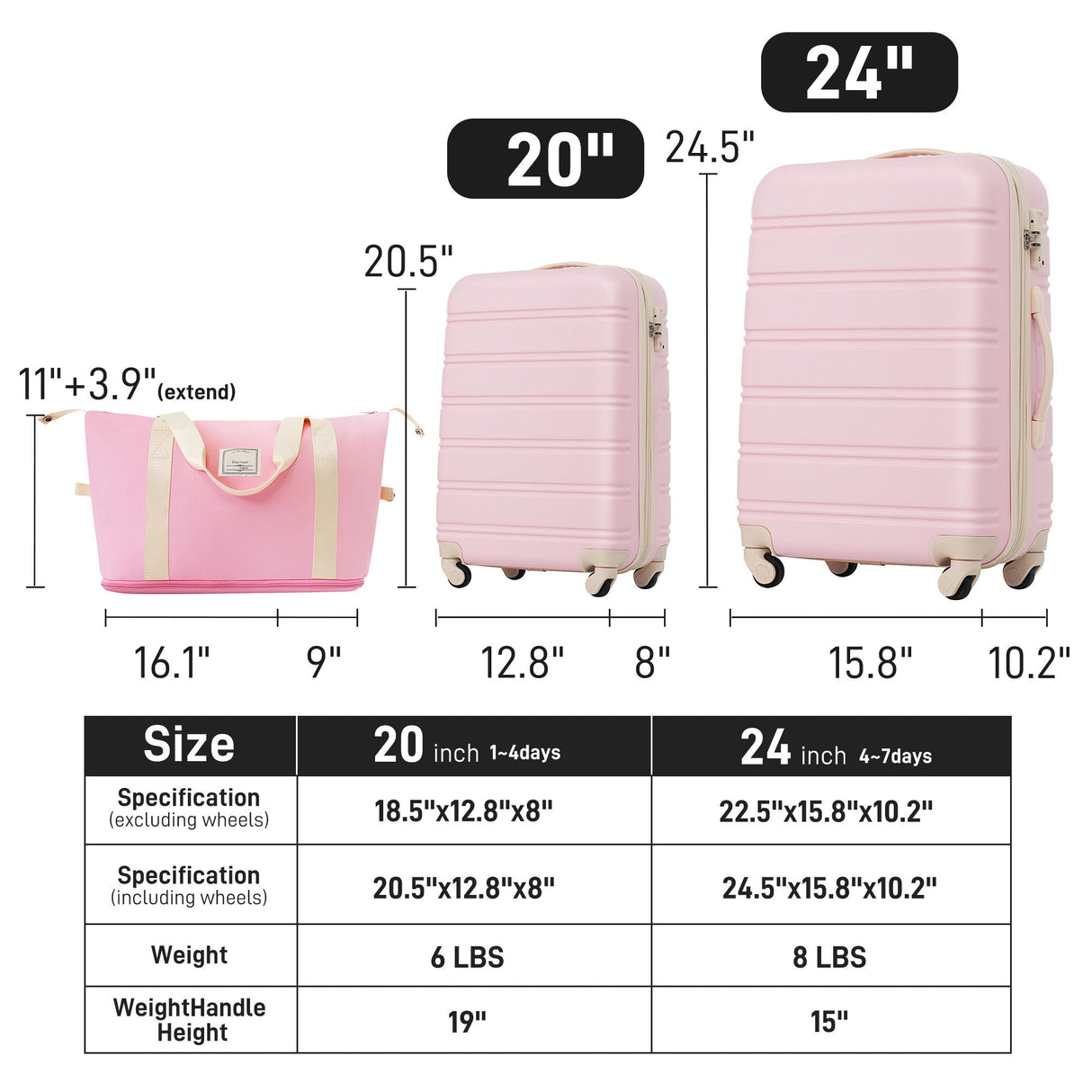 Hardshell Luggage Sets 2 Pieces with Spinner Suitcase and TSA Lock