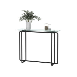 Console Table Single Layer Tempered Glass Rectangular Porch Table Black Leg Double Tempered Glass Tea Table by Couch.com