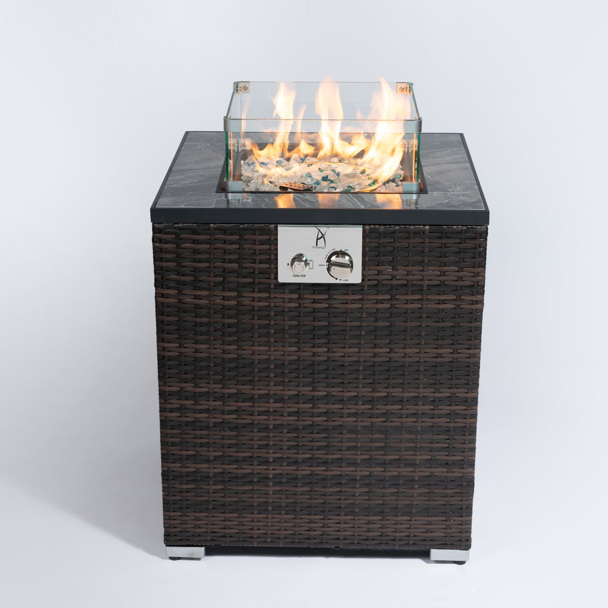 24" Propane Gas Fire Pit Table with Tile Tabletop and Wicker Base
