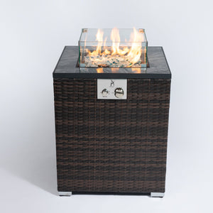 24" Propane Gas Fire Pit Table with Tile Tabletop and Wicker Base