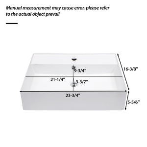 Modern Ceramic Rectangular Wall Mounted Bathroom Sink With Faucet Hole & Overflow
