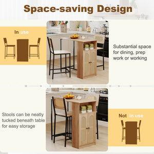 3-Piece Bar Table and Chairs Set with Storage Shelves and Footrests-Natural