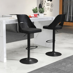 Bar Stools Set of 2 with Enlarged PU Leather Seat and Footrest-Black