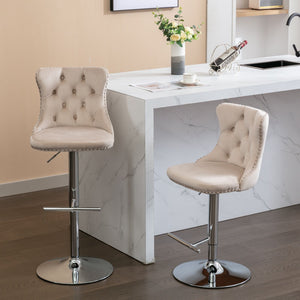 Swivel Velvet Barstools Adjusatble Seat Height From 25-33", Modern Upholstered Chrome Base Bar Stools With Backs Comfortable Tufted For Home Pub And Kitchen Island (Set of 2) by Couch.com