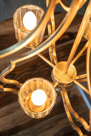 4 Light Metal Chandelier with Adjustable Chain - Gold