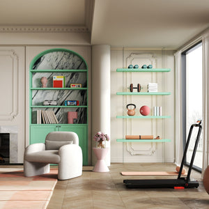 Fitness Room Bundle: Punching Boxing Set + 3 in 1 Folding Treadmill + 3 Pieces Kettlebell Weight Set + 4-Panel Folding Gymnastics Mat + Accent Chair