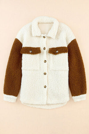 Women Cute Sherpa Jacket with Button Closure and Collared Neck in Elegant Retro Style