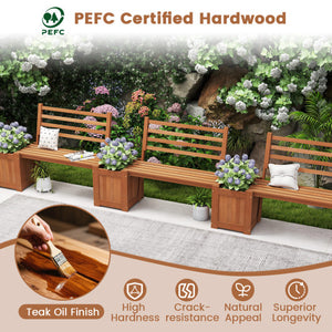 Wood Planter Box with Bench and Backrest for Garden Yard Balcony