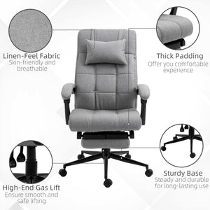 Vinsetto - Executive Linen-Feel Fabric Office Chair High Back Swivel Task Chair With Adjustable Height Upholstered Retractable Footrest, Headrest And Padded Armrest - Light Gray by Couch.com