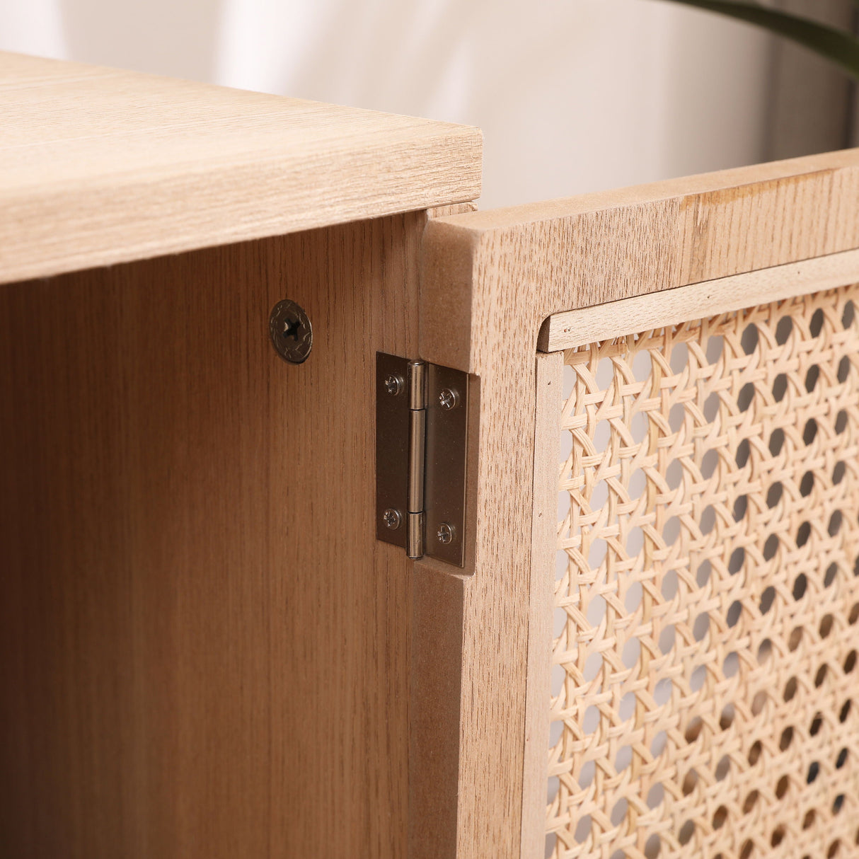 Superjare Boho TV Stand For 55" TV, Entertainment Center With Adjustable Shelf, Real Rattan TV Console With 2 Cabinets, Media Console, Solid Wood Feet, 2 Cord Holes, For Living Room - Natural by Couch.com