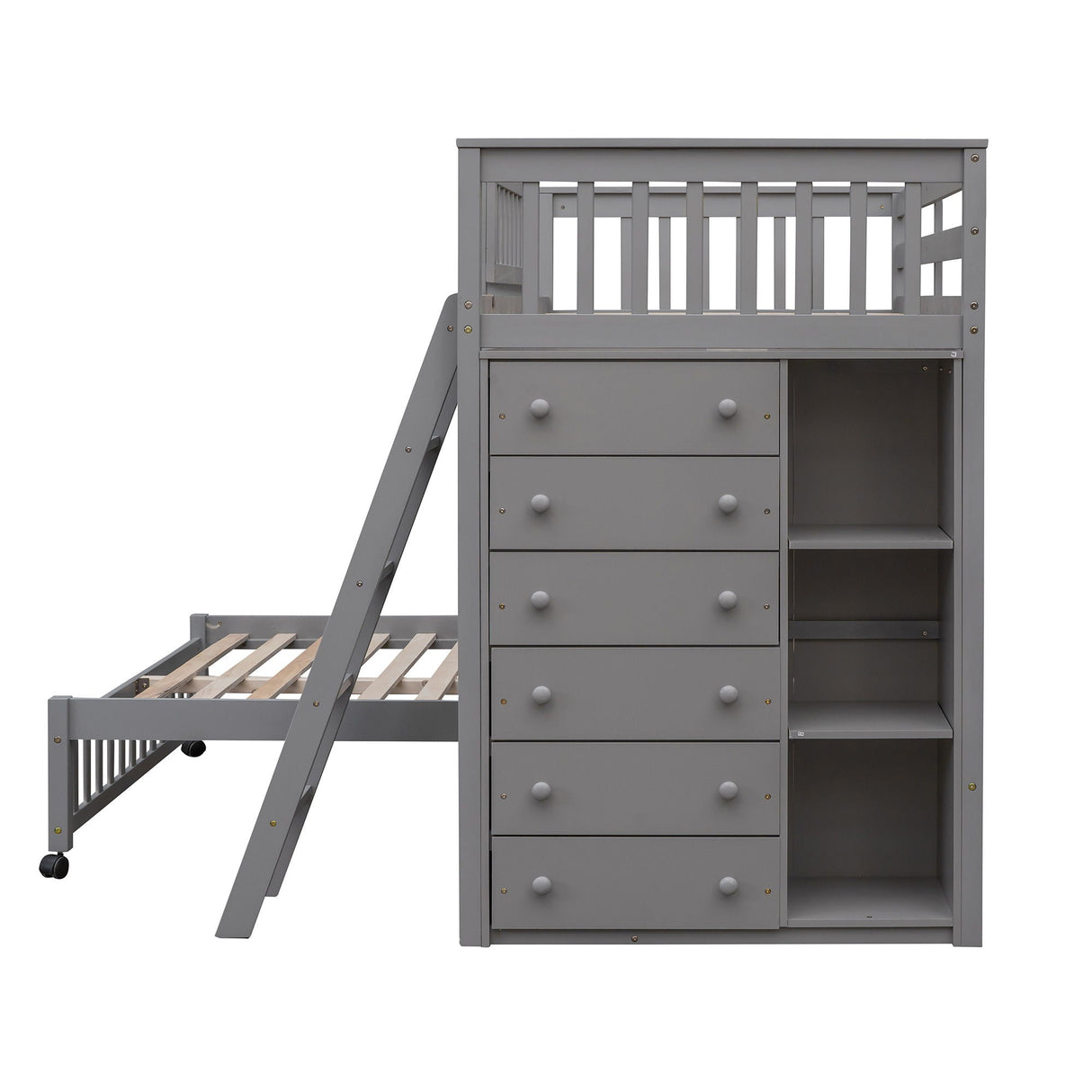 Bunk Bed With 6 Drawers And Flexible Shelves, Bottom Bed With Wheels by Couch.com