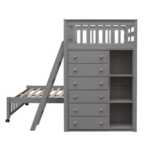 Bunk Bed With 6 Drawers And Flexible Shelves, Bottom Bed With Wheels by Couch.com