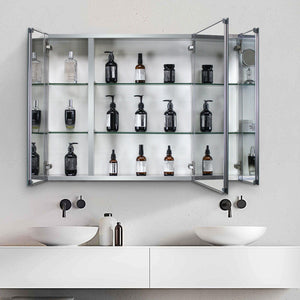 Aluminum Bathroom Medicine Cabinet Adjustable Glass Shelves Waterproof And Rust Resist Recess Or Surface Mount Installation - Silver by Couch.com