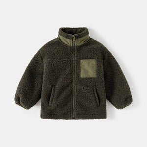 Boys' Thickening Coat Fleece Stand Collar Stitching
