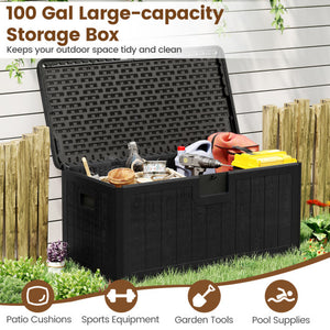 100 Gallon Large Deck Box with Lockable Lid for Patio-Black