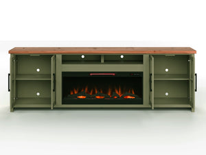 Vineyard - 97" Fireplace TV Stand Console For TVs Up To 100" - Sage Green And Fruitwood Finish by Couch.com