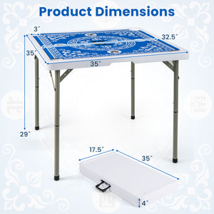 35 Inch 4 Player Game Card Folding Mahjong Table with Cup Holders-Light Blue
