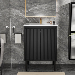 Bathroom Vanity With Ceramic Sink, Floor-Standing Design, Soft-Closing Drawers