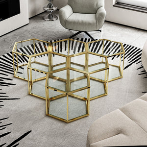 Modern Coffee Table With Double Layer Tempered Glass And Polygonal Design by Couch.com