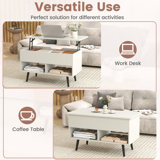 31.5 Inch Lift-Top Coffee Table with Hidden Storage and 2 Open Shelves-White