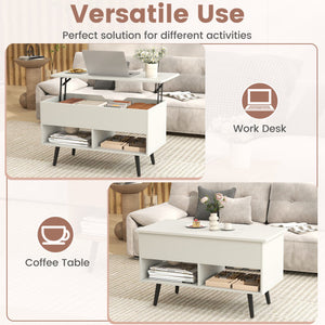 31.5 Inch Lift-Top Coffee Table with Hidden Storage and 2 Open Shelves-White