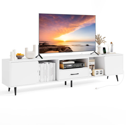 79" TV Stand for TVs up to 90 Inches Entertainment Center Wood Media Console Table Modern Mid Century TV Cabinet-White