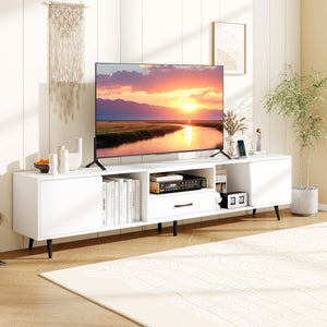 79" TV Stand for TVs up to 90 Inches Entertainment Center Wood Media Console Table Modern Mid Century TV Cabinet-White