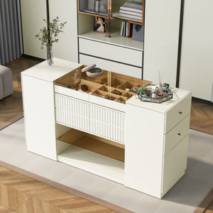 Couch.com Modern Luxury Multi-Functional Island Vanity Dresser And Storage Cabinet With Glass Tabletop, Display Shelf, 6 Drawers For Walk In Wardrobe And Bedroom Cream White, with Storage by Couch.com