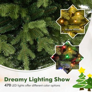 7 Feet Artificial Xmas Tree Hinged with 11 Lighting Modes and Remote Control-7 ft
