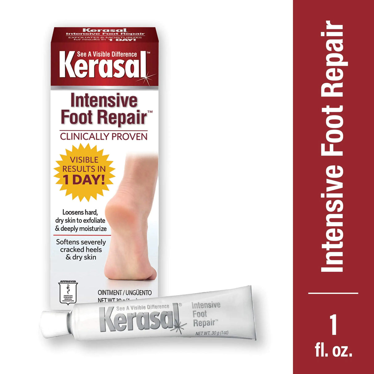 Kerasal Intensive Foot Repair Skin Healing Ointment for Cracked Heels and Dry Feet 1 oz , 2 Count, (Pack of 2) Intensive Foot Repair (Twin Pack)
