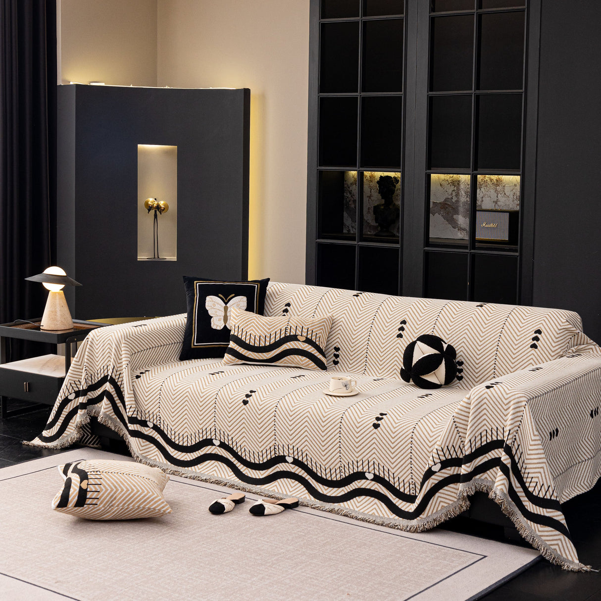 Chenille Sofa Throw Cover, Textured Chevron Decorative Couch Blanket for Living Room