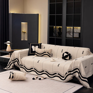 Chenille Sofa Throw Cover, Textured Chevron Decorative Couch Blanket for Living Room