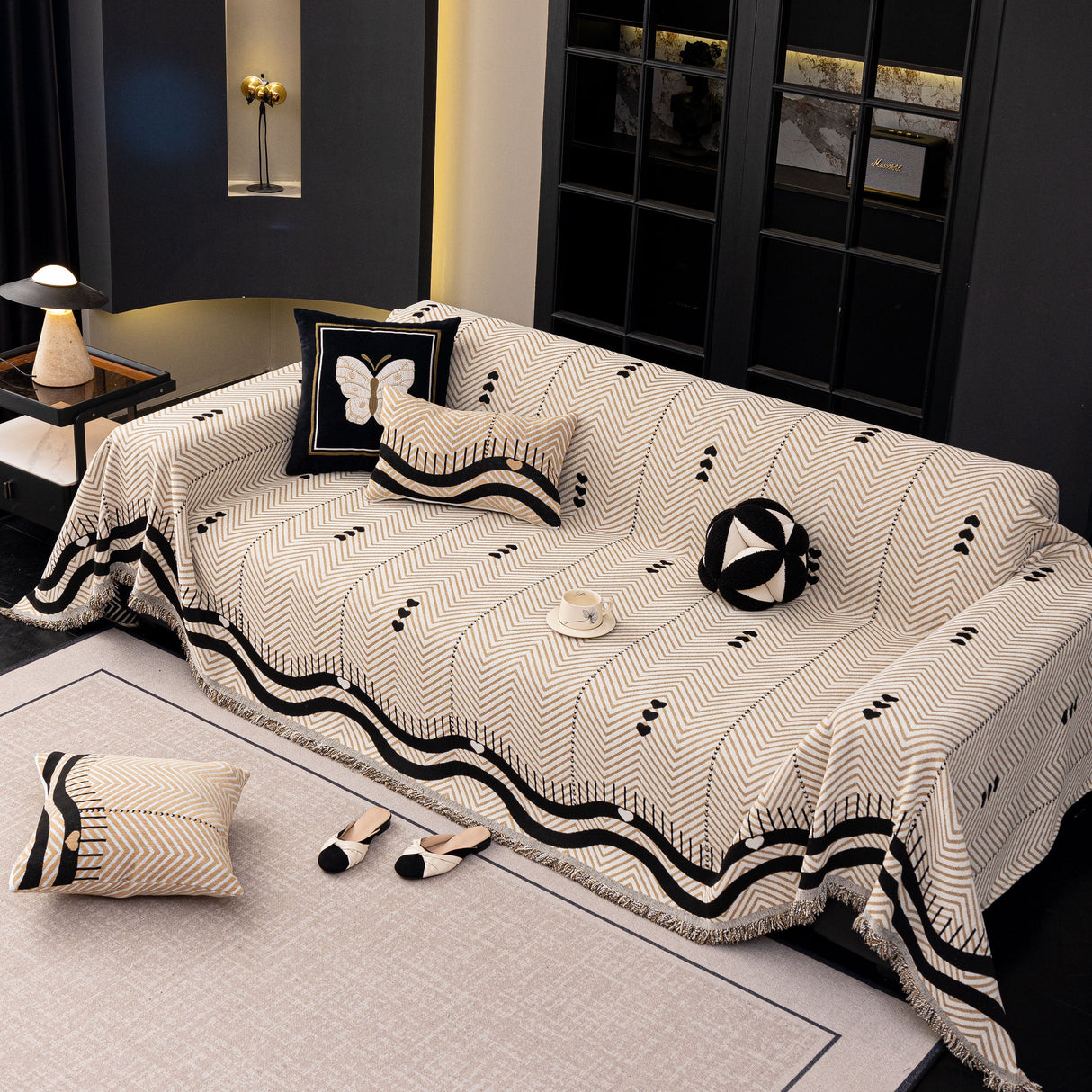 Chenille Sofa Throw Cover, Textured Chevron Decorative Couch Blanket for Living Room