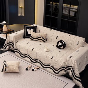 Chenille Sofa Throw Cover, Textured Chevron Decorative Couch Blanket for Living Room