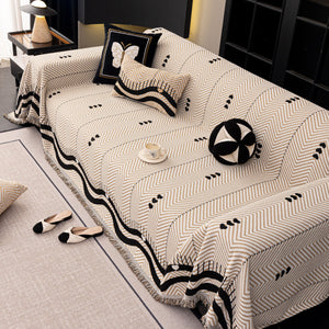 Chenille Sofa Throw Cover, Textured Chevron Decorative Couch Blanket for Living Room