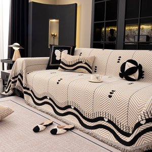 Chenille Sofa Throw Cover, Textured Chevron Decorative Couch Blanket for Living Room