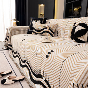 Chenille Sofa Throw Cover, Textured Chevron Decorative Couch Blanket for Living Room