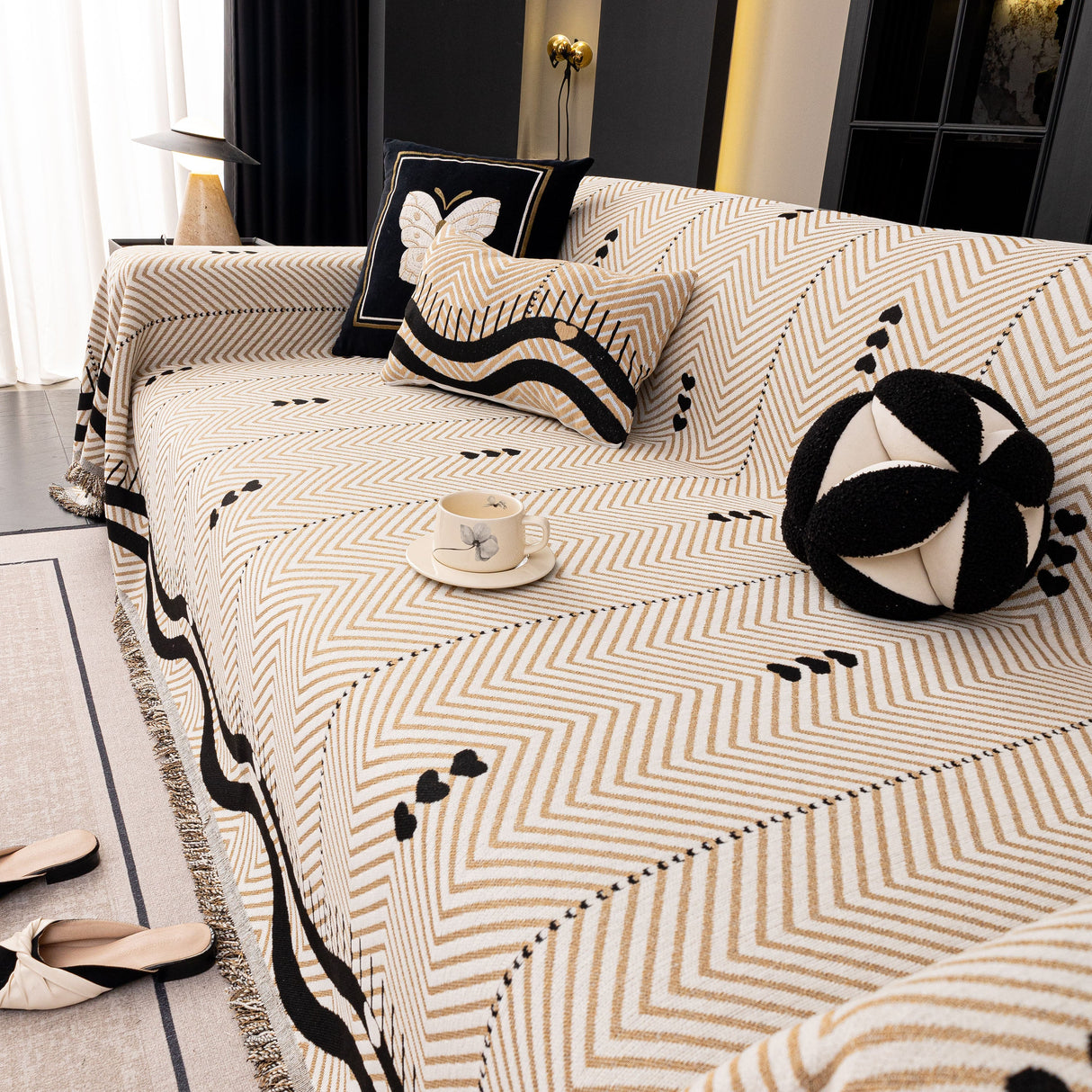 Chenille Sofa Throw Cover, Textured Chevron Decorative Couch Blanket for Living Room